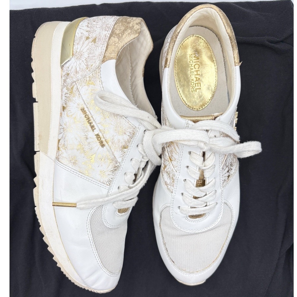 Michael Kors White Gold Allie Trainer Sneakers Size 10 M